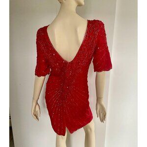 Vintage Silk Beaded Dress, Size S, 1980s Midi Dress, Sparkly Party Dress